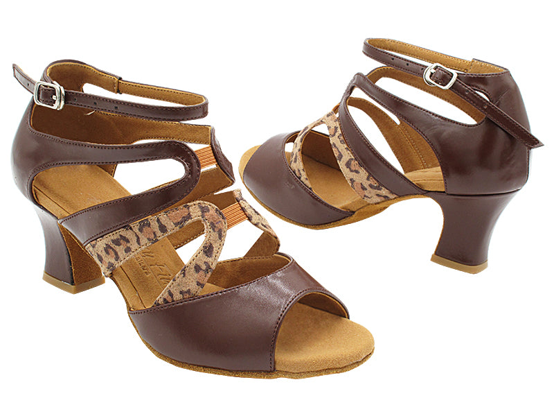 SERA7039 305 Dark Tan Leather_F_B &amp; 267 Leopard Velvet_M with 2.2 inch Thick Cuban Heel (318) in the photo