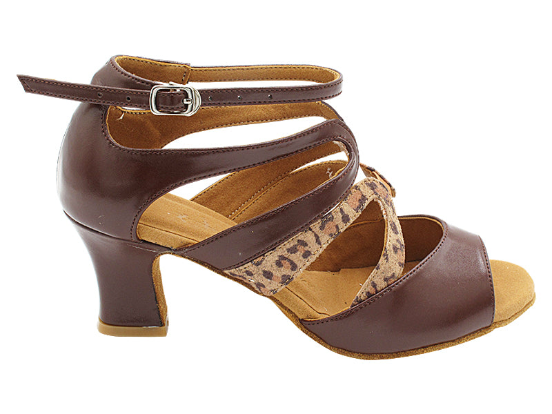 SERA7039 305 Dark Tan Leather_F_B &amp; 267 Leopard Velvet_M with 2.2 inch Thick Cuban Heel (318) in the photo