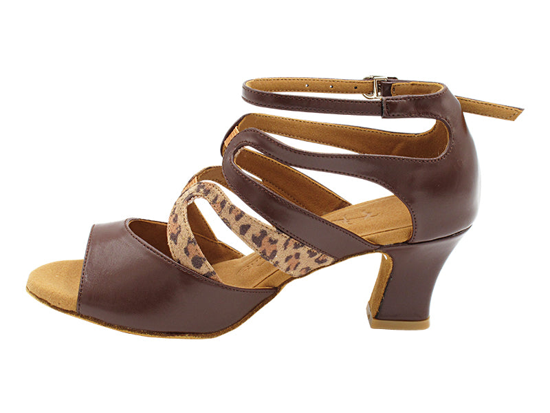 SERA7039 305 Dark Tan Leather_F_B &amp; 267 Leopard Velvet_M with 2.2 inch Thick Cuban Heel (318) in the photo