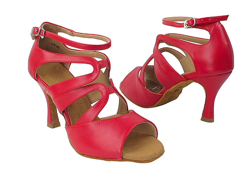 SERA7039 217 Red Nanofiber Faux Leather with 3&quot; Flare Heel in the photo