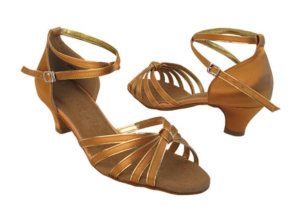 SERA7043 Tan Satin_Gold Trim_Cuban Heel with (5028) 1.2&quot; Cuban Heel in the photo