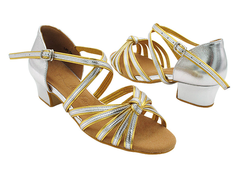 SERA7043 304 Light Silver Leather_Gold Leather Trim with 1.5&quot; Medium Heel (NTD) in the photo