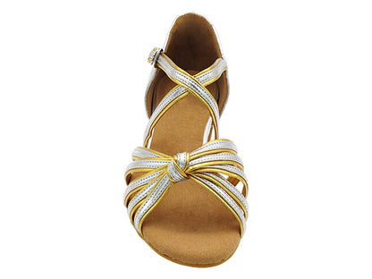SERA7043 304 Light Silver Leather_Gold Leather Trim with 1.5&quot; Medium Heel (NTD) in the photo