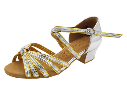 SERA7043 304 Light Silver Leather_Gold Leather Trim with 1.5&quot; Medium Heel (NTD) in the photo