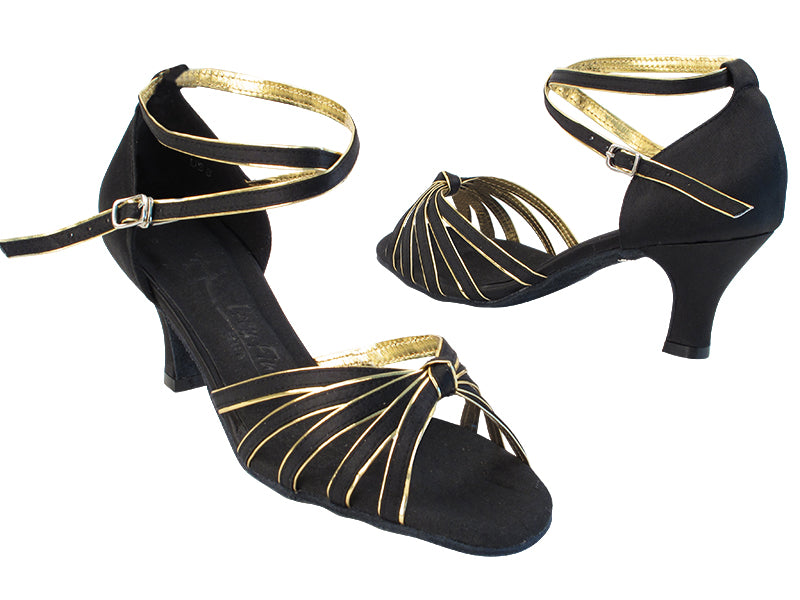 SERA7043 Black Satin_Gold Trim with (2040) 2.5&quot; Heel in the photo