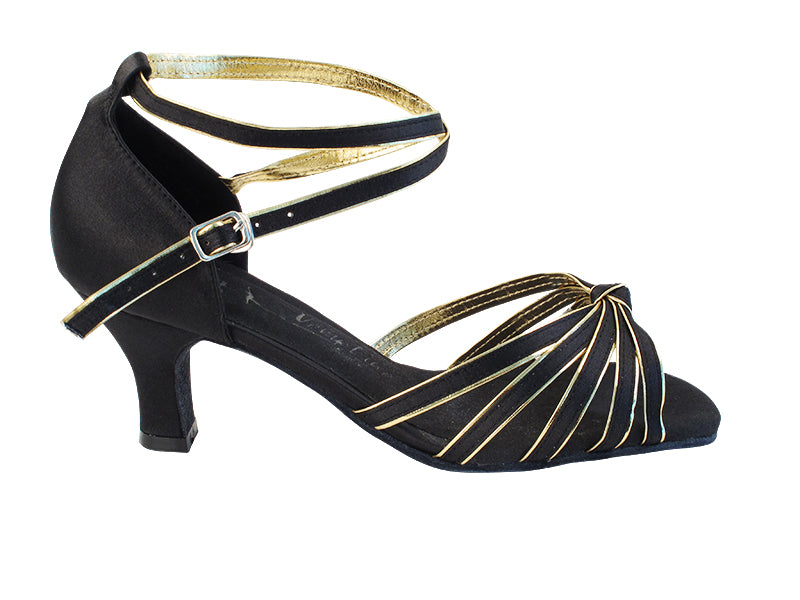 SERA7043 Black Satin_Gold Trim with (2040) 2.5" Heel in the photo