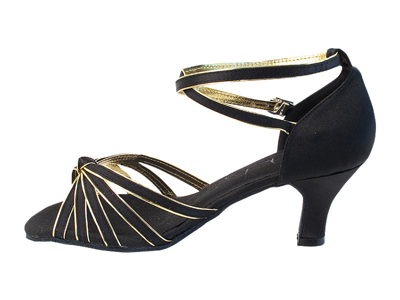 SERA7043 Black Satin_Gold Trim with (2040) 2.5&quot; Heel in the photo