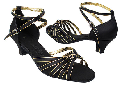SERA7043 Black Satin &amp; Gold Trim with (5028) 1.2" Cuban Heel in the photo