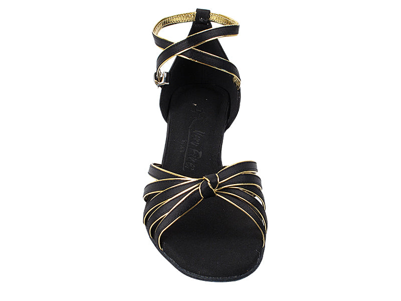 SERA7043 Black Satin &amp; Gold Trim with (5028) 1.2" Cuban Heel in the photo