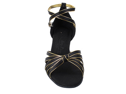 SERA7043 Black Satin &amp; Gold Trim with (5028) 1.2" Cuban Heel in the photo