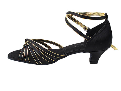 SERA7043 Black Satin &amp; Gold Trim with (5028) 1.2" Cuban Heel in the photo