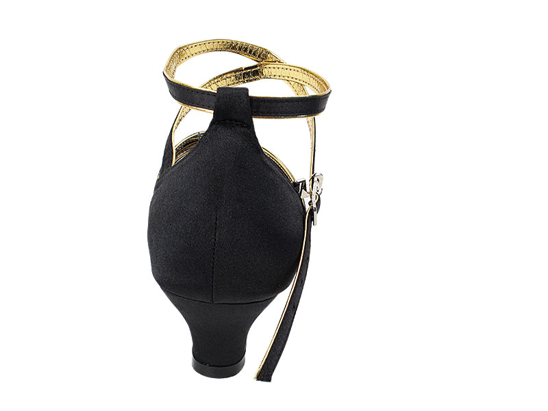 SERA7043 Black Satin &amp; Gold Trim with (5028) 1.2" Cuban Heel in the photo