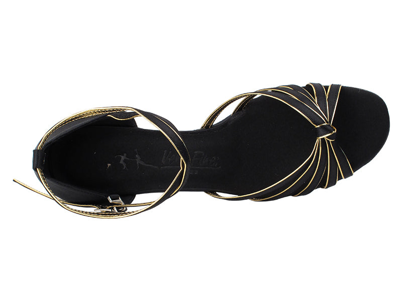 SERA7043 Black Satin &amp; Gold Trim with (5028) 1.2" Cuban Heel in the photo