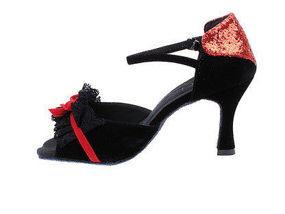 SERA7050 Black &amp; Red Sparkle with 3&quot; Flare Heel (5059) in the photo