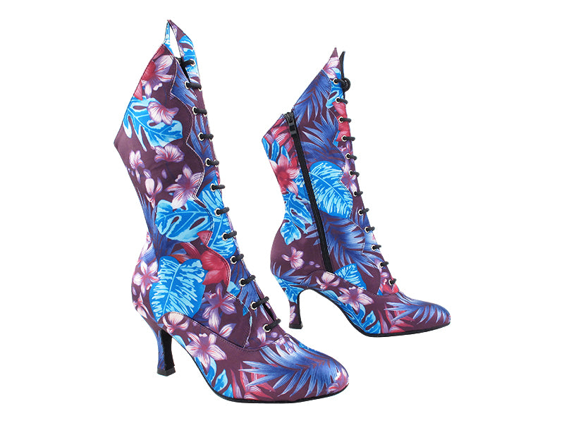 VFBoot SERACanCan 198 Blue_Purple Flower Satin with (YQG) 3 inch Heel in the photo