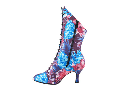 VFBoot SERACanCan 198 Blue_Purple Flower Satin with (YQG) 3 inch Heel in the photo