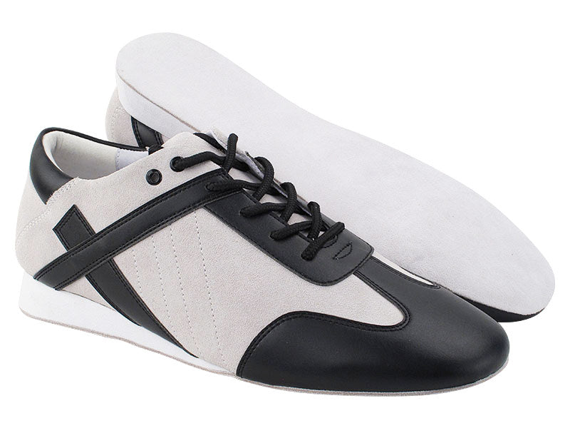 SERO106BBX Vintage White Suede &amp; Black Leather Trim with flat heel in the photo