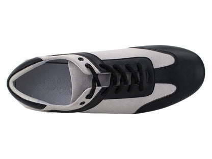 SERO106BBX Vintage White Suede &amp; Black Leather Trim with flat heel in the photo