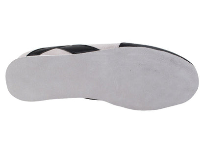 SERO106BBX Vintage White Suede &amp; Black Leather Trim with flat heel in the photo
