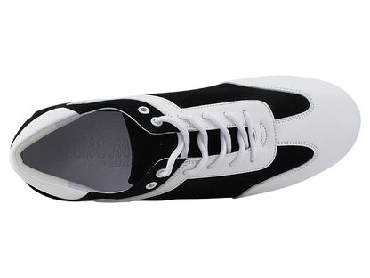 SERO106BBX Black Suede &amp; White Leather Trim with flat heel in the photo