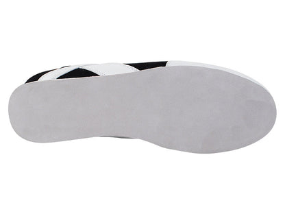 SERO106BBX Black Suede &amp; White Leather Trim with flat heel in the photo