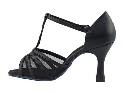 SERA1692 Black Leather &amp; Black Mesh with 3&quot; heel in the photo