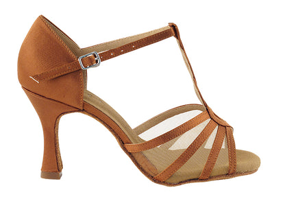 SERA1692 Dark Tan Satin &amp; Flesh Mesh with 3&quot; heel in the photo