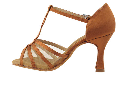 SERA1692 Dark Tan Satin &amp; Flesh Mesh with 3&quot; heel in the photo