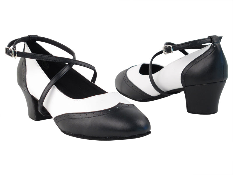 Swing001 Black &amp; White Leather with 1.6&quot; medium heel in the photo