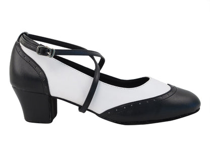 Swing001 Black &amp; White Leather with 1.6&quot; medium heel in the photo