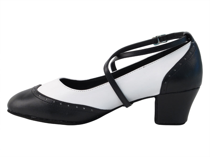 Swing001 Black &amp; White Leather with 1.6&quot; medium heel in the photo