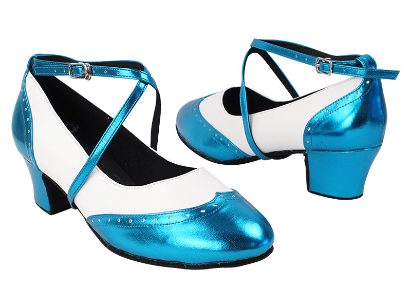 Swing001C 135 Metallic Blue PU_F_B_S_218 White Leather_M with 1.6&quot; Medium Heel in the photo