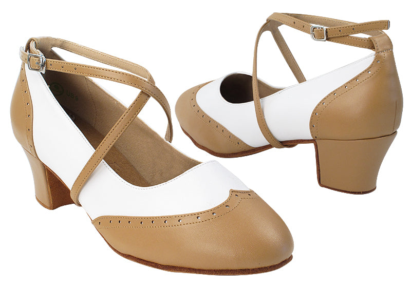 Swing001C 220 Beige Brown Leather_F_B_S_218White Leather_M with 1.6&quot; Medium Heel in the photo
