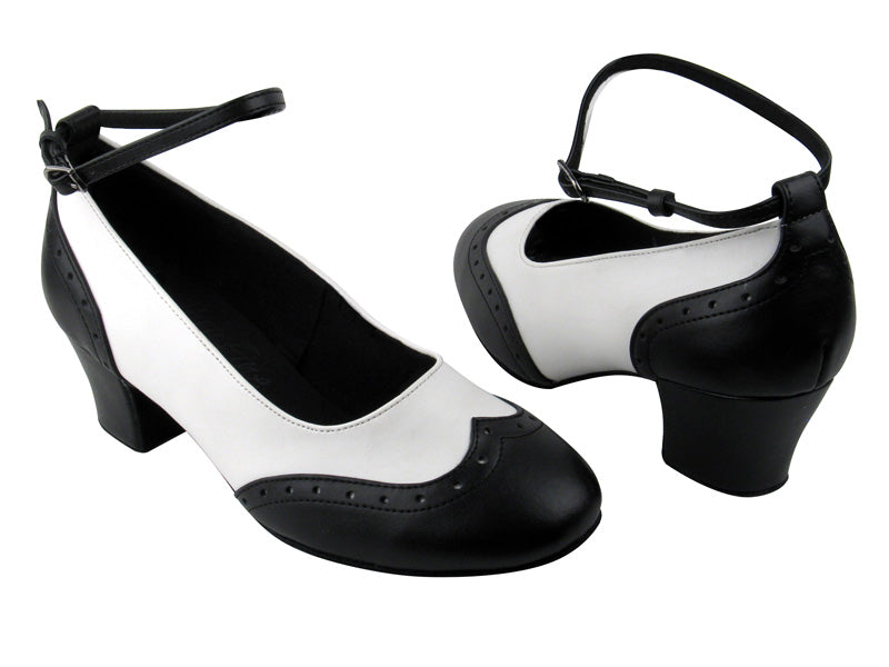 Swing001 Black Leather &amp; White Leather with 1.6&quot; medium heel in the photo