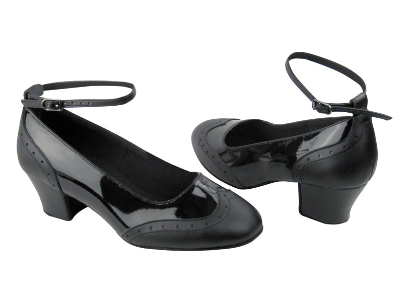 Swing001 Black Leather &amp; Black Patent with 1.6&quot; Heel in the photo