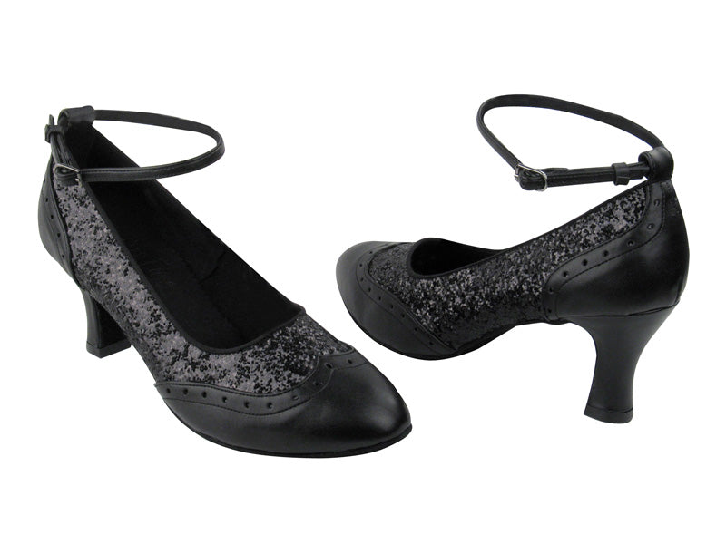 Swing001 Black Leather &amp; Black Sparkle with 2.5&quot; Heel in the photo