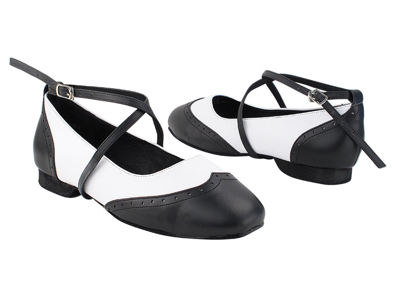 Swing002 Black Leather &amp; White Leather with 0.5 inch EVA Heel in the photo