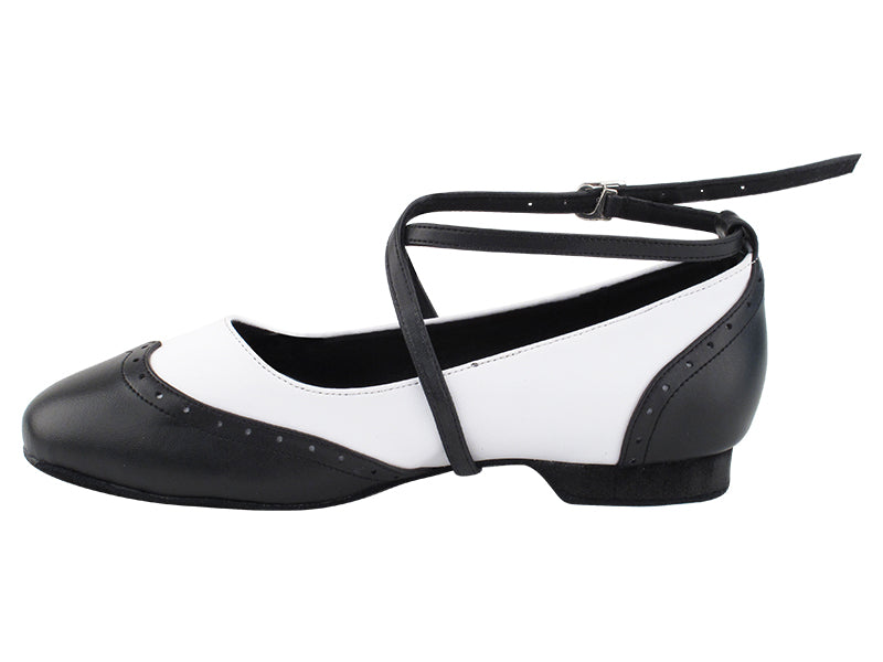 Swing002 Black Leather &amp; White Leather with 0.5 inch EVA Heel in the photo