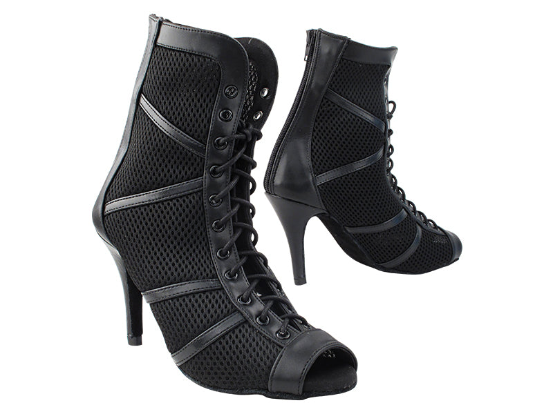 VFBoot Latin 3302 Black Leather &amp; Black Knit Mesh with 3&quot; Stiletto Heel (428) in the photo