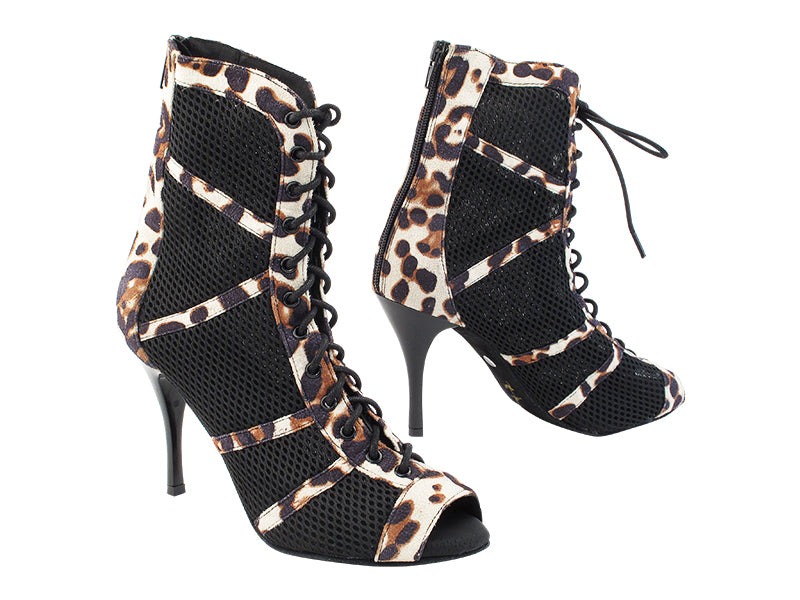 VFBoot Latin 3302 Cheetah Velvet &amp; Black Knit Mesh with 3.5&quot; Stiletto Black Heel (TG1) in the photo