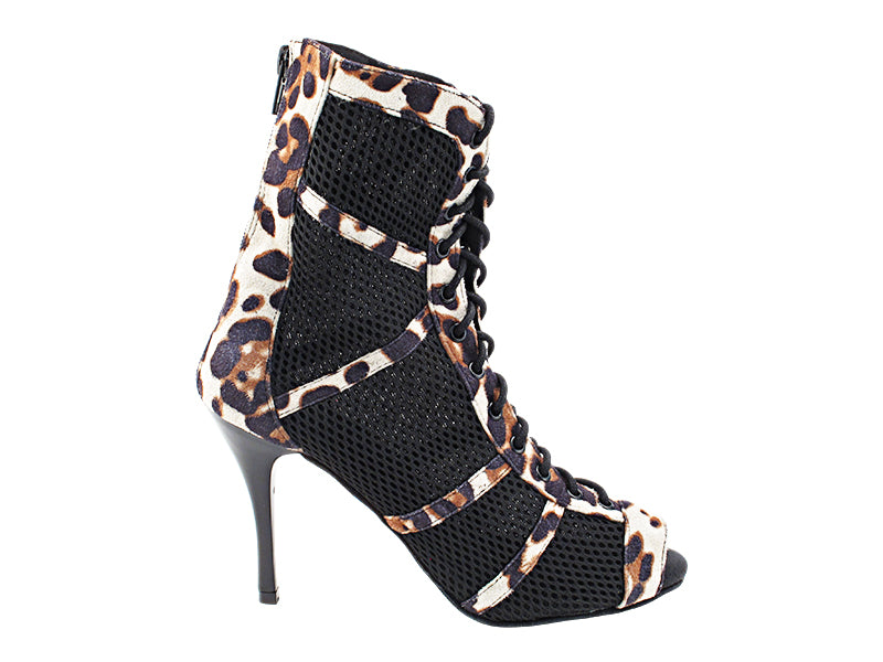 VFBoot Latin 3302 Cheetah Velvet &amp; Black Knit Mesh with 3.5&quot; Stiletto Black Heel (TG1) in the photo