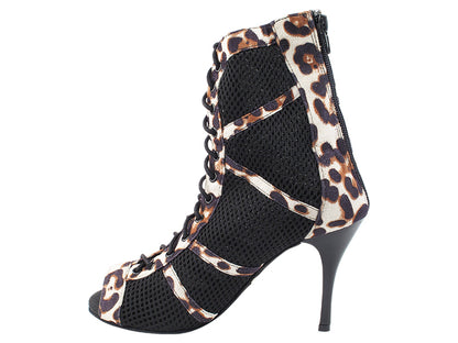 VFBoot Latin 3302 Cheetah Velvet &amp; Black Knit Mesh with 3.5&quot; Stiletto Black Heel (TG1) in the photo