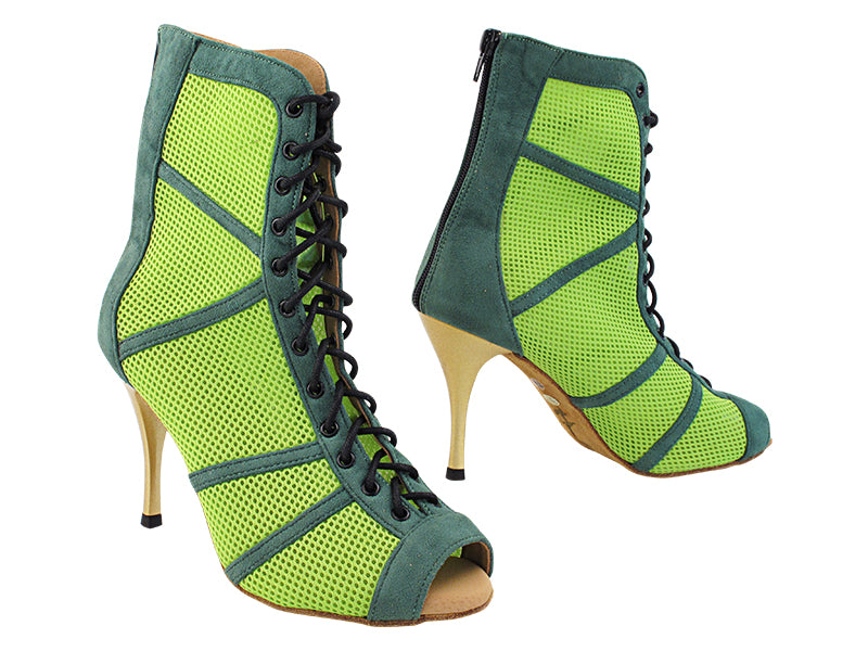 VFBoot Latin 3302 Green Suede &amp; Green Knit Mesh with 3.5&quot; Stiletto Gold Heel (TG1) in the photo