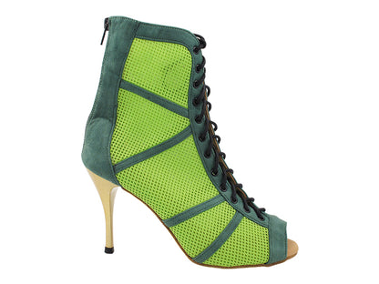 VFBoot Latin 3302 Green Suede &amp; Green Knit Mesh with 3.5&quot; Stiletto Gold Heel (TG1) in the photo