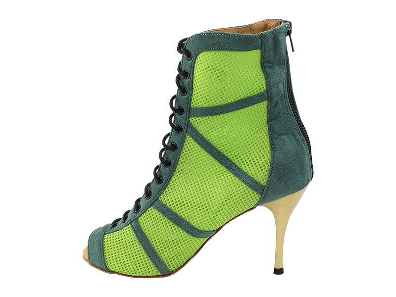 VFBoot Latin 3302 Green Suede &amp; Green Knit Mesh with 3.5&quot; Stiletto Gold Heel (TG1) in the photo