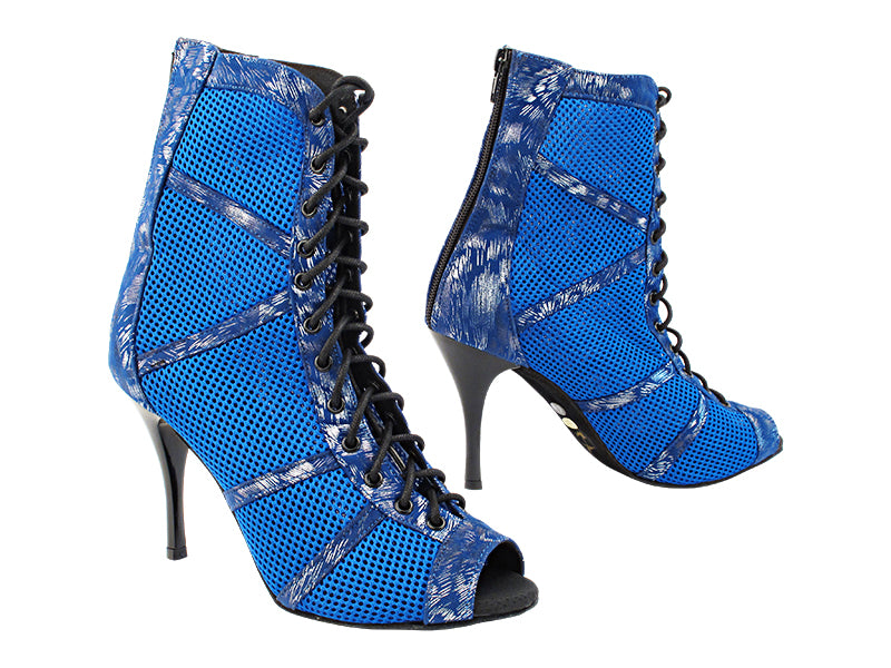 VFBoot Latin 3302 Pine Blue Velvet &amp; Blue Knit Mesh with 3.5&quot; Stiletto Black Heel (TG1) in the photo