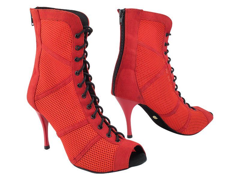 VFBoot Latin 3302 Red Suede &amp; Red Knit Mesh with 3.5&quot; Stiletto Red Heel (TG1) in the photo