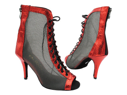 VFBoot Latin 3305 Snake Red Satin_Black Fishnet with 3&quot; STILETTO HEEL (428) in the photo