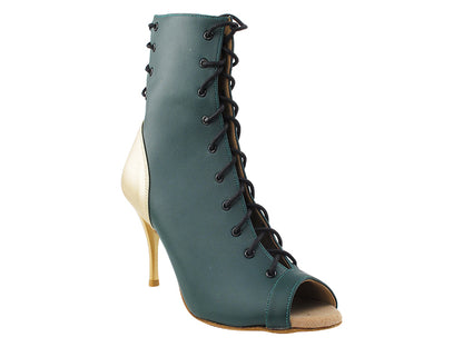 VFBoot Latin 3308 Green Leather &amp; Light Gold Leather with 3.5&quot; Stiletto Gold Heel (TG1) in the photo