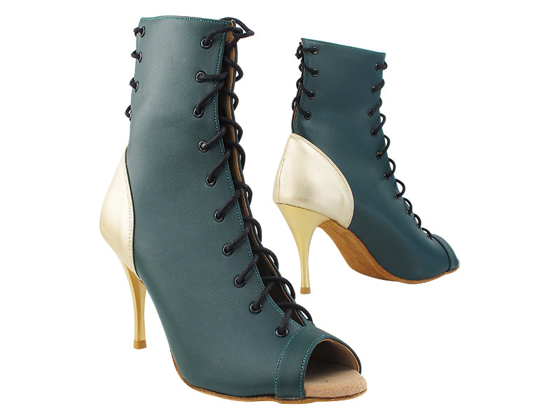 VFBoot Latin 3308 Green Leather &amp; Light Gold Leather with 3.5&quot; Stiletto Gold Heel (TG1) in the photo